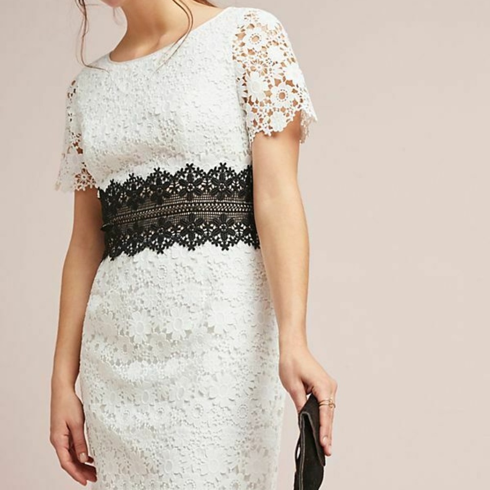 Anthropologie Shani Dress Lace White Scoop Short S